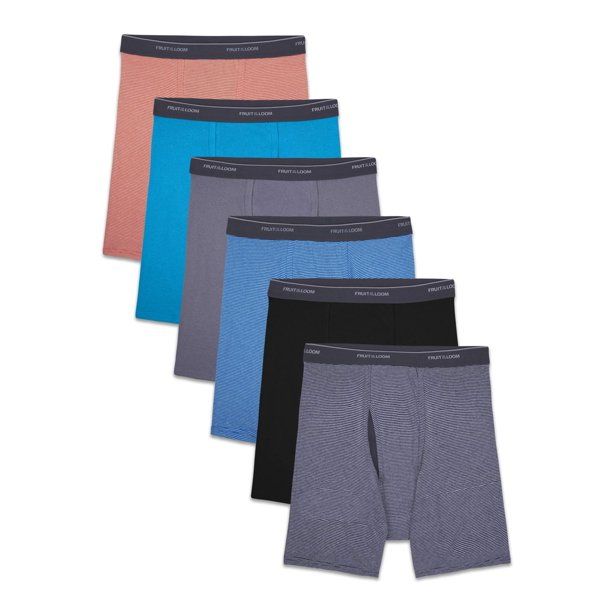Photo 1 of Fruit of the Loom Men's CoolZone Fly Stripe and Solid Boxer Briefs, Extended Size, 6 Pack, 2XL
