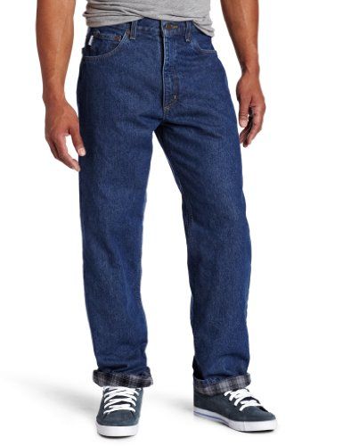 Photo 1 of Carhartt Men's Relaxed Fit Straight Leg Flannel-Lined Jeans Blue, 36" - Men's Work Bottoms at Academy Sports
