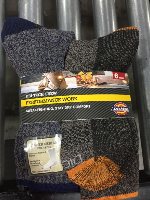 Photo 2 of Dickies Moisture Control Crew Work Socks, Size 6-12, 6-Pack - Dark Assorted One (11750)