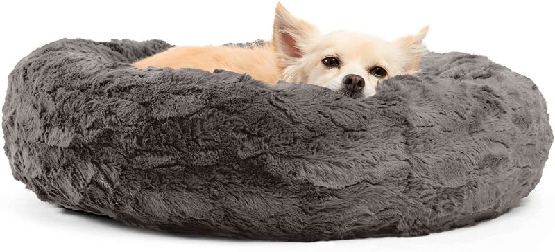 Photo 1 of Best Friends by Sheri The Original Calming Donut Cat and Dog Bed in Lux Fur Charcoal Mink, Small 23x23
