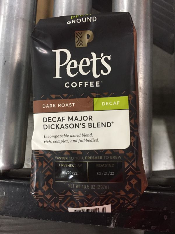 Photo 2 of  Peet's Coffee Decaf Major Dickason's Blend Dark Roast Ground Coffee, 10.5 Oz (2 pack) Best By:5/22/22
