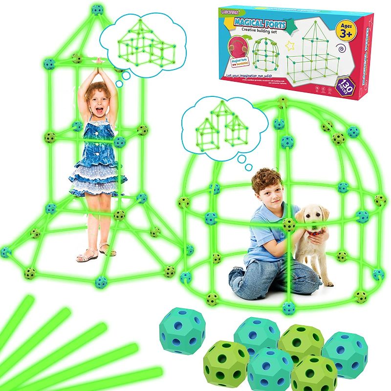 Photo 1 of Upgraded Fort Building Kit, 130pcs Glow in The Dark Toys STEM Kids Toys for 6 7 8 9 Year Old Boys Girls Building Toys Indoor Outdoor Toys for Kids Christmas Birthday Gifts for Kids
