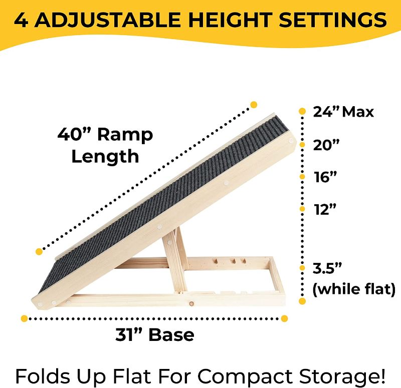 Photo 1 of AlphaPaw PawRamp Full - Adjustable Pet Ramp for Dogs and Cats - Folding Ramp for Pets with Paw Traction Mat - 40" x 16" Surface, Height Adjustable from 12"-24" - Holds up to 80 lbs (Natural) 