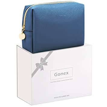 Photo 1 of Gonex Small Makeup Bag for Purse, Water-Resistant PU Vegan Leather Travel Cosmetic Pouch with Gift Box, Portable Toiletry Bag for Women Girls Daily Storage Organizer Royal Blue
