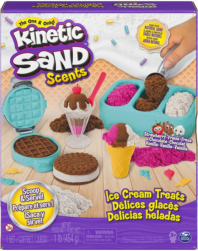 Photo 1 of Kinetic Sand Scents, Ice Cream Treats Playset with 3 Colors of All-Natural Scented Sand and 6 Serving Tools
