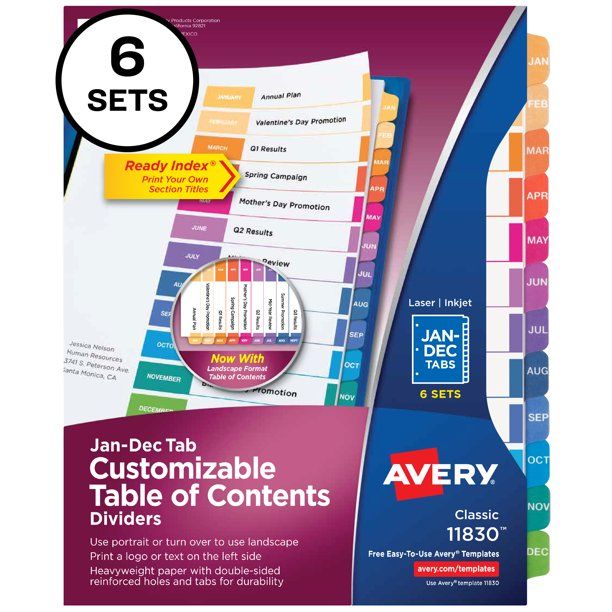 Photo 1 of Avery Ready Index Customizable Table of Contents Numeric Dividers, 31-Tab, Multicolor Tabs, 6 Sets | Quill
