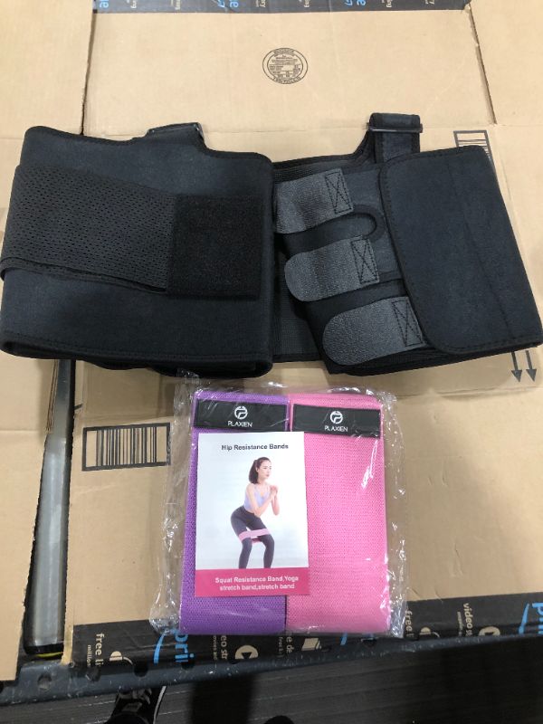 Photo 2 of Plaxien 3-in-1 Waist Trainer - 2 Resistance Bands Included - Body Shaper, Weight Loss, Exercise, Stretching, Leg, Thigh Trimmer - 100% Neoprene - Compression Support, Adjustable Straps - Black, XL
