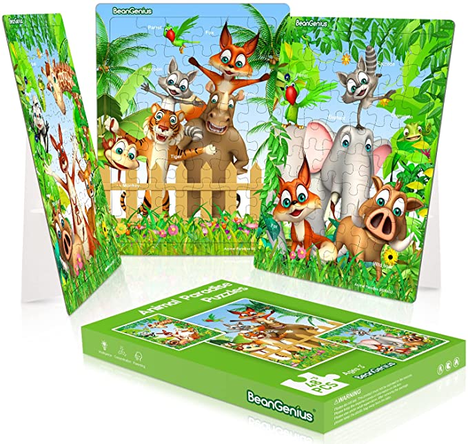 Photo 1 of Puzzles for Kids Ages 4-8, 3 in 1 BeanGenius 48 Piece Toddler Puzzles Animal Paradise Puzzles for Kids, Jigsaw Puzzles Toys for Boys and Girls (3 Puzzles)
