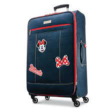 Photo 1 of American Tourister Disney Softside Luggage with Spinner Wheels, Minnie Mouse Denim, Checked-Medium 21-Inch
