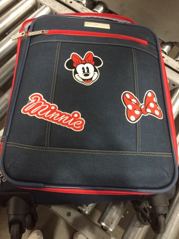 Photo 2 of American Tourister Disney Softside Luggage with Spinner Wheels, Minnie Mouse Denim, Checked-Medium 21-Inch
