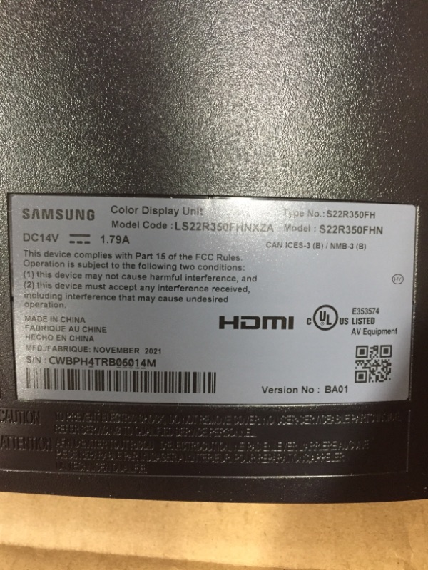 Photo 4 of Samsung Business SR35 Series 22-Inch FHD 1080p Computer Monitor, 75Hz, IPS Panel, HDMI, VGA (D-Sub), VESA Compatible, 3-sided border-less (LS22R350FHNXZA)
