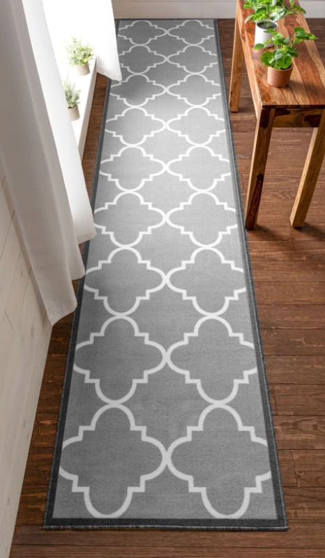 Photo 1 of Brooklyn Trellis Grey Modern Non Slip Washable Rug 2'X7'
