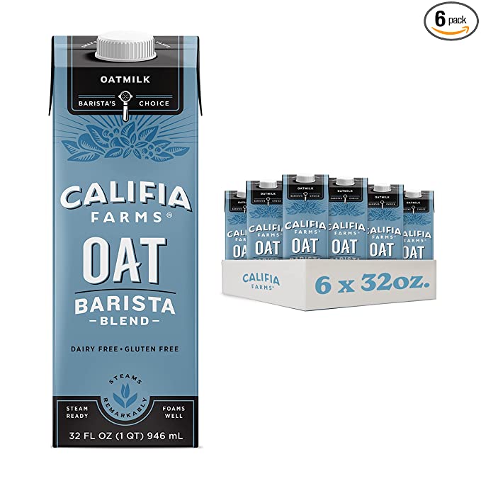 Photo 1 of Califia Farms - Oat Milk, Unsweetened Barista Blend, 32 Fl Oz (Pack of 6) | Shelf Stable | Non Dairy Milk | Creamer | Vegan | Plant Based | Gluten-Free | Non-GMO
