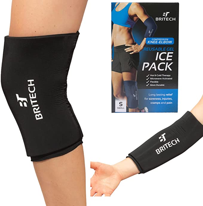 Photo 1 of Britech Elbow & Knee Ice Pack for Injuries Reusable Compression Sleeve – Knee Brace for Knee Pain, Elbow Pain, Ankle & Calf – Flexible Gel Cold Wrap for Recovery for Meniscus, ACL, MCL, Bursitis Pain Relief (Small)
