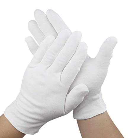 Photo 1 of 12 Pairs White Cotton Gloves Moisturizing Gloves for Women and Girls (M Size)

