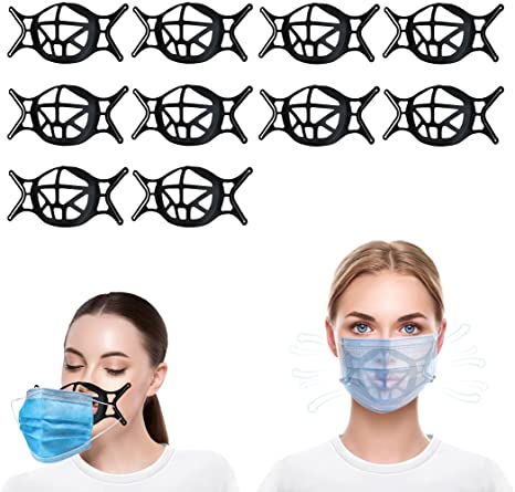Photo 1 of 11pack, 3D Face Mask Bracket 10PCS 3D Silicone Mask Bracket Breathe Cup for Mask Brace Cool Mask Inserts for Breathing Room Plastic Mask Insert Mask Holder (Black) Mask Rope is Fixed to Prevent Falling off
