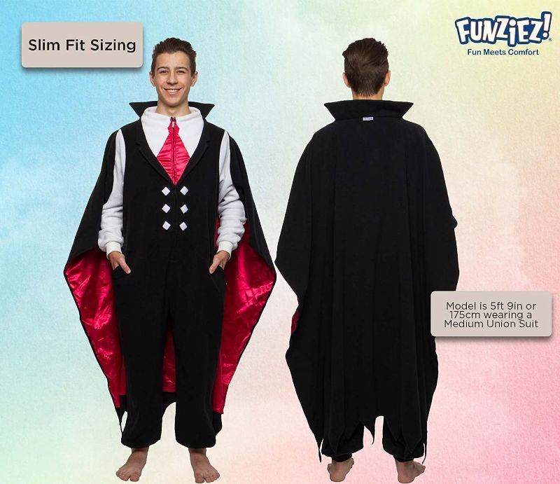 Photo 1 of FUNZIEZ! Adult Vampire Costume Pajamas - One Piece Novelty Cosplay Prince of Darkness Size S
