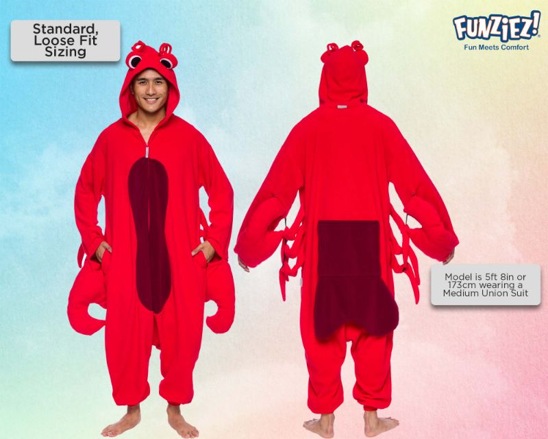 Photo 1 of FUNZIEZ! Adult Lobster Crustacean Costume Animal Onesie - One Piece Cosplay Pajama (X-Large)
