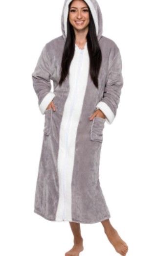 Photo 1 of Silver Lilly - Women's Plush Zip Up Sherpa Lined Hooded Robe s/m