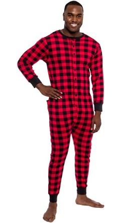 Photo 1 of Ross Michaels Men's Buffalo Plaid One Piece Pajamas - Adult Union Suit Pajamas with Drop Seat - XL