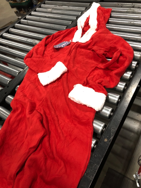 Photo 2 of Mrs. Claus Christmas Costume Pajamas - Slim Fit One Piece Plush Novelty Holiday Jumpsuit - small