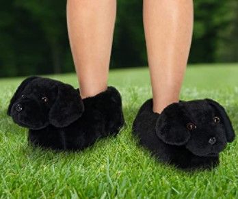 Photo 1 of Black Lab Slippers - Plush Labrador Dog Slippers w/ Platform by Silver Lilly large