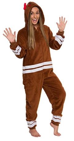 Photo 1 of Gingerbread Christmas Costume Slim One Piece Pajamas - Plush Novelty Holiday Jumpsuit large