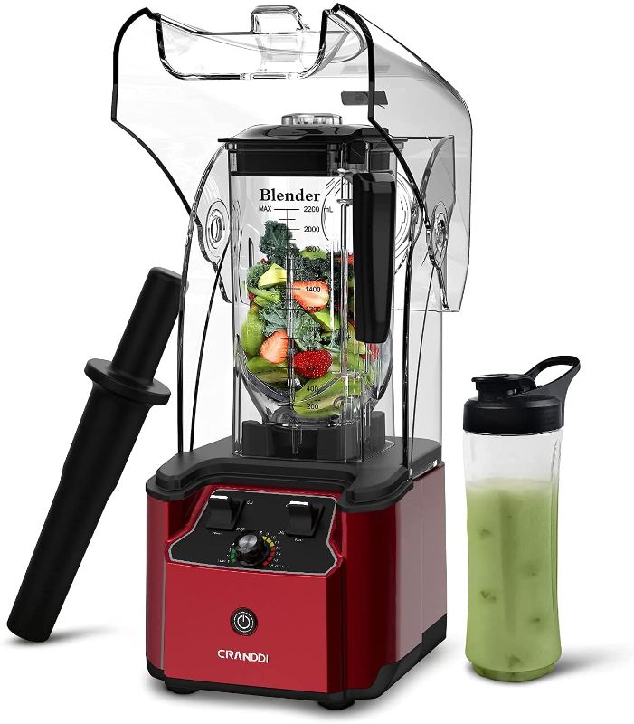 Photo 1 of CRANDDI Quiet Blender, 2200 Watt Commercial Blenders for Kitchen with 80oz BPA-Free Pitcher and Self-Cleaning, High-Speed Countertop Blenders with Soundproof Shield for Home, K90 Red
