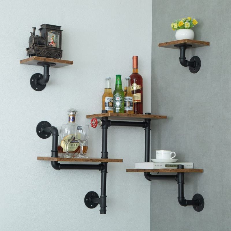 Photo 1 of BOTAOYIYI Industrial Pipe Shelving, Farmhouse Shelves for Wall Mount Pipe Bookshelf Floating with Rustic Wooden Planks for Bar Kitchen Living Room
