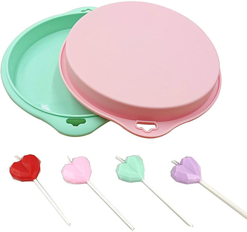 Photo 1 of Arestle Silicone Round Cake Pans set of 2, Thicker Silicone Rainbow Cake Baking Molds with 4pcs Heart Candles (6 inch, Round shape)
