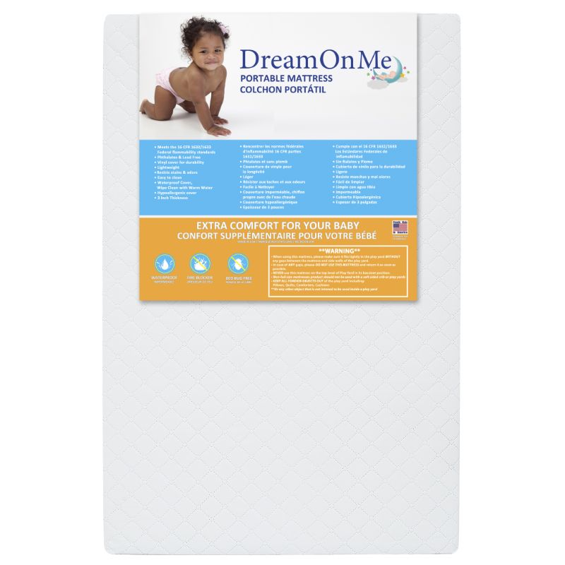 Photo 1 of Dream On Me Holly 3” Mini / Portable Waterproof Fiber Crib Mattress White
