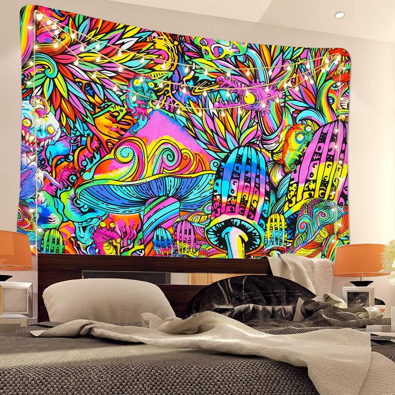 Photo 1 of Boniboni Psychedelic Tapestry Trippy Mushroom Tapestry Colorful Monster Tapestries Abstract Hippie Wall Tapestry for Room(70.9 x 92.5 inches)