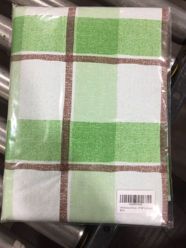 Photo 2 of FEDAN 100percentWaterproof Oil-Proof Wipeable,Heavy Duty Vinyl Checkered Tablecloth with Flannel Backing for Kitchen Party Picnic Dining Spring Summer Indoor & Outdoor (Green Grid, 60X60 Inch Square)