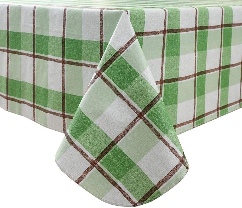 Photo 1 of FEDAN 100percentWaterproof Oil-Proof Wipeable,Heavy Duty Vinyl Checkered Tablecloth with Flannel Backing for Kitchen Party Picnic Dining Spring Summer Indoor & Outdoor (Green Grid, 60X60 Inch Square)