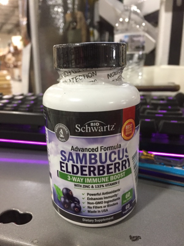 Photo 2 of Elderberry with Zinc and Vitamin C - Immune Support Vitamins for Women and Men - Bioschwartz Natural Elderberries Black Sambucus Capsules - Immune Defense Antioxidant Supplement for Adults - 60 Ct