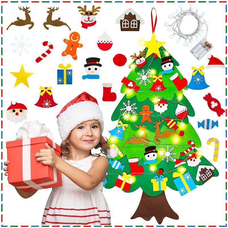 Photo 1 of Christmas Decorations, DIY Felt Christmas Tree with LED Lights for Toddlers & Kids, Felt Christmas Tree for Kids Wall?Kids Christmas Gifts