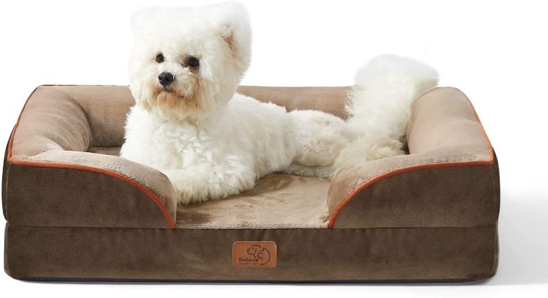 Photo 1 of Bedsure Orthopedic Dog Bed, Bolster Dog Beds for Dogs - Foam Sofa with Removable Washable Cover, Waterproof Lining and Nonskid Bottom Couch, 28 x 23 x 7 inches