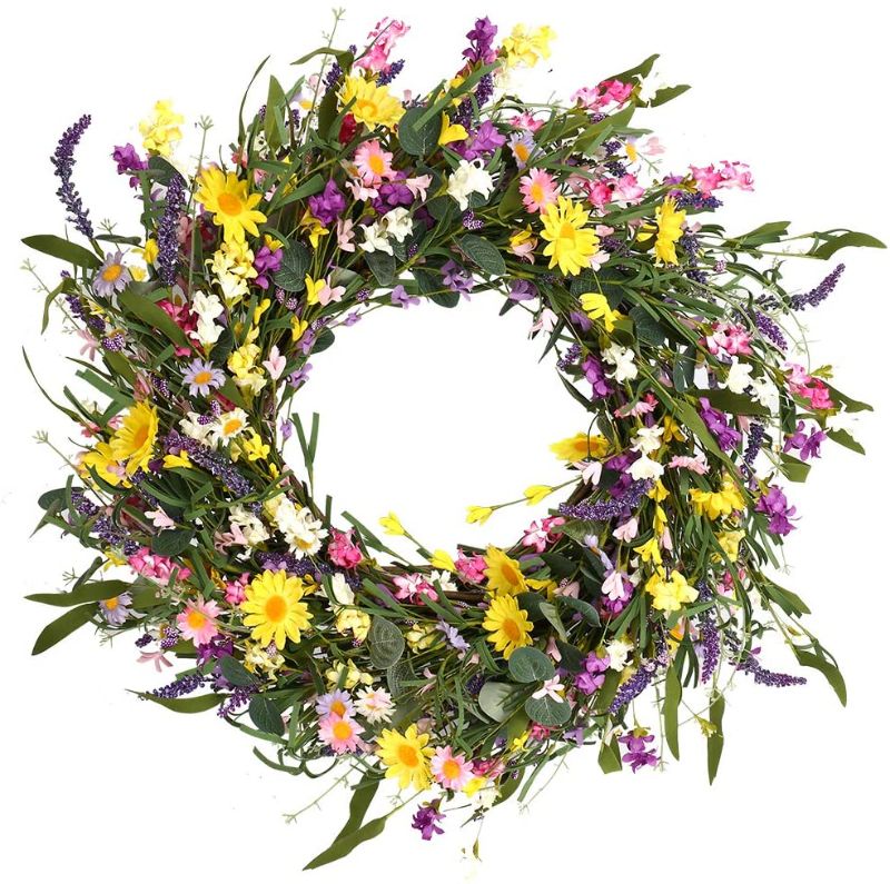Photo 1 of Decor Wreath,24" Daisy and Lavender Wreath,Beautiful Artificial Spring and Summer Wreath Front Door or Home Decoration