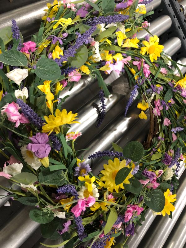 Photo 1 of Decor Wreath,24" Daisy and Lavender Wreath,Beautiful Artificial Spring and Summer Wreath Front Door or Home Decoration