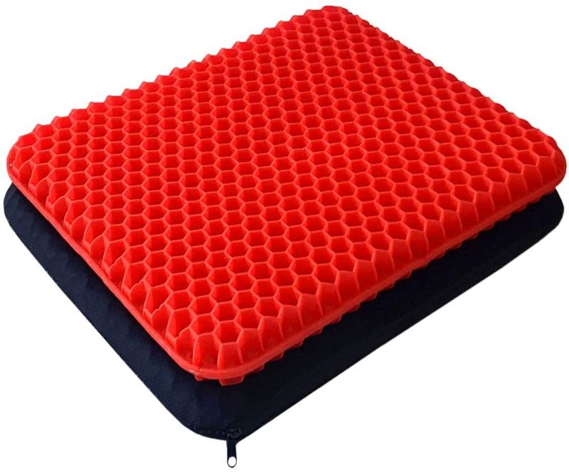 Photo 1 of Gel Seat Cushion - Enhanced Double Thick Egg Seat Cushion with Non-Slip Cover - Office Chair Car Seat Cushion - Sciatica & Back Pain Relief - Perfect for Office Chair Car Wheelchair Travel (Red)