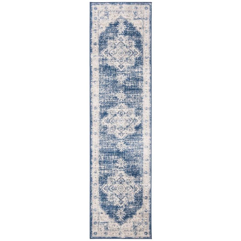 Photo 1 of Brentwood Ivory/Navy 2 ft. x 14 ft. Border Runner Rug