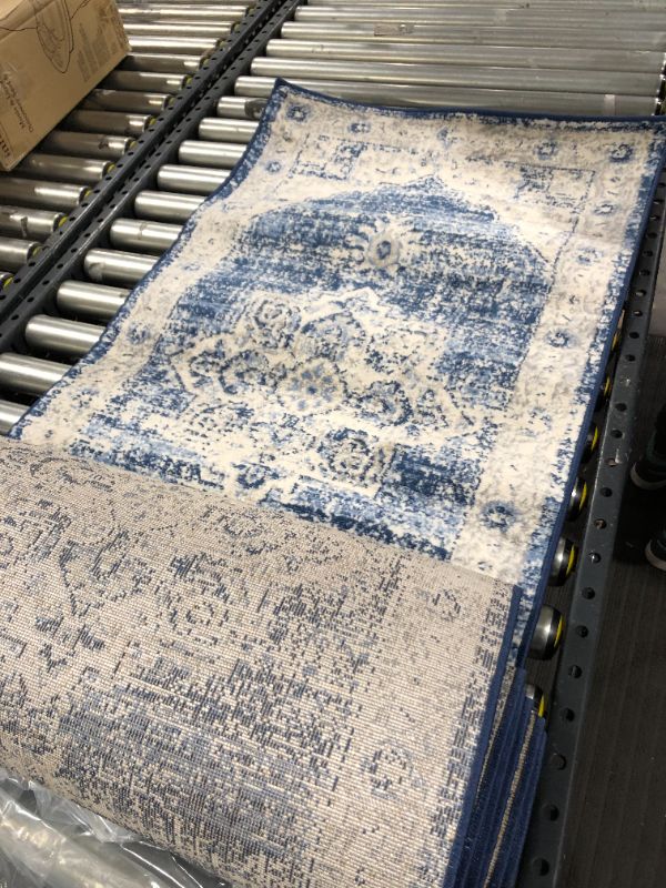 Photo 2 of Brentwood Ivory/Navy 2 ft. x 14 ft. Border Runner Rug