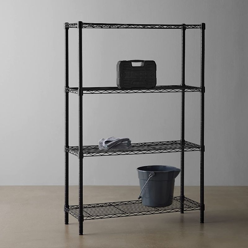 Photo 1 of Amazon Basics 4-Shelf Adjustable, Heavy Duty Storage Shelving Unit (350 lbs loading capacity per shelf), Steel Organizer Wire Rack, Black (36L x 14W x 54H)