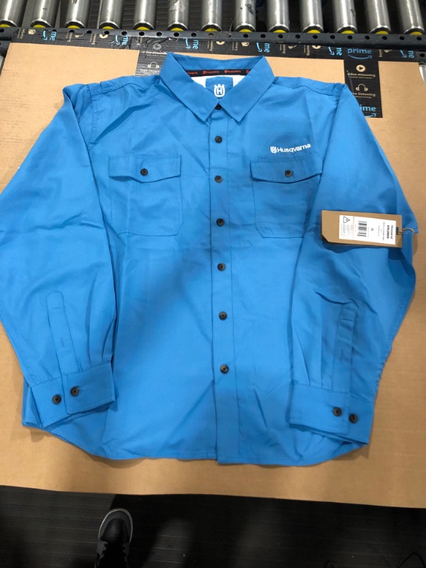 Photo 1 of Men's Blue Polyester Long Sleeve Button Up,  XL 