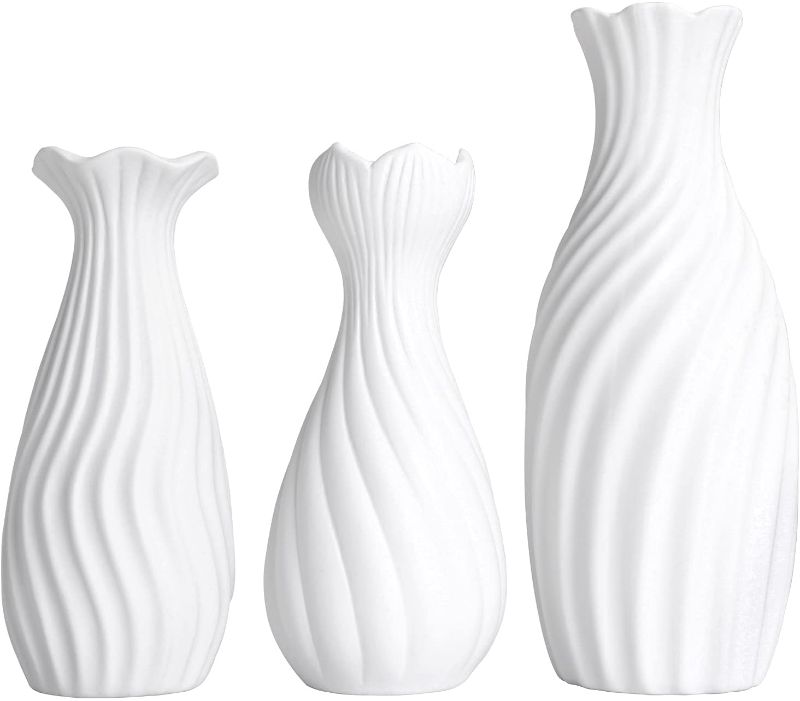 Photo 1 of DEHCX White Ceramic vase, Vases for Home and Office Decoration, Modern Farmhouse Decor, Wedding Center Decorations, Housewarming Gifts, Vase Set of 3