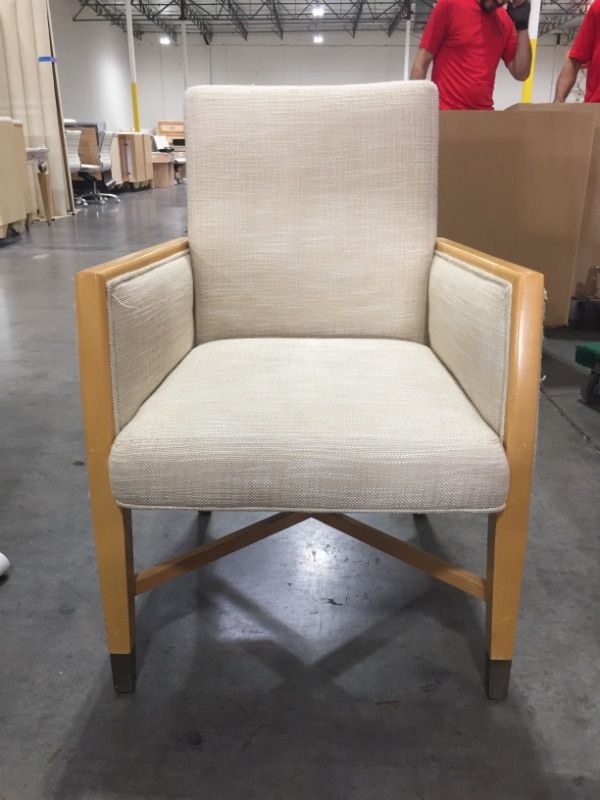 Photo 2 of Creme Leather Birch Wooden Trim Chair  Gold Trimming Approx Feet 36 Inches Tall