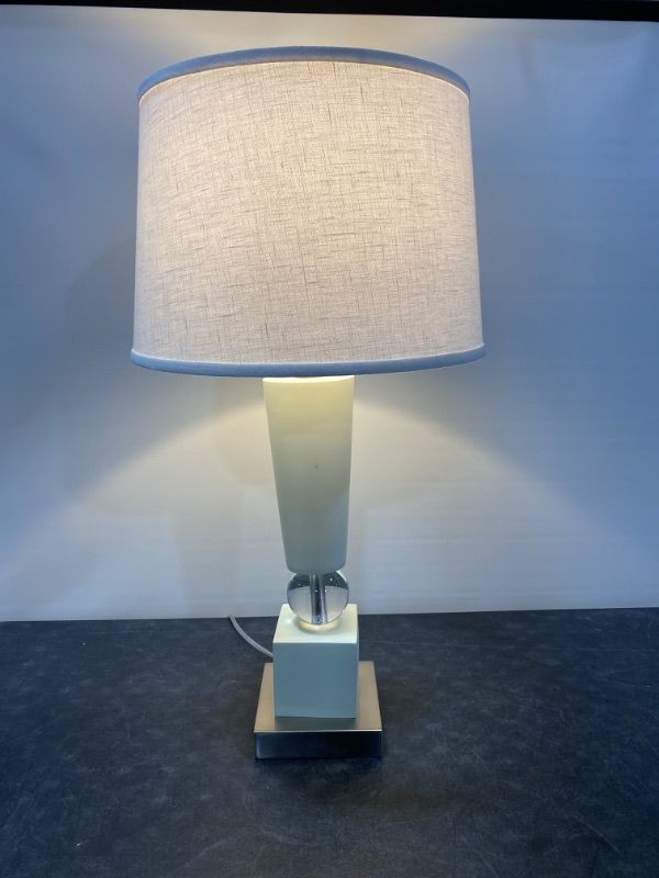 View 2 of DECORATIVE LARGE TABLE LAMP 31H INCHES WHITE AND GLASS FEATURES (Colors may Vary)