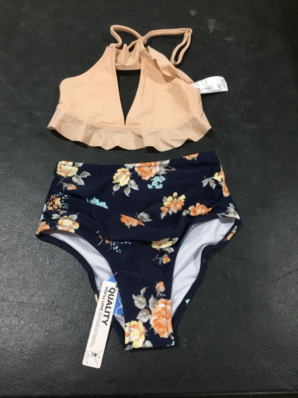 Photo 1 of Cupshe 2 piece bikini floral pattern tan and blue size 8