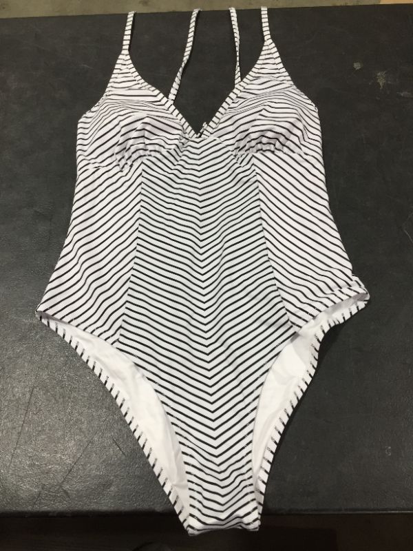 Photo 1 of Black And White Stripe V-Neck One Piece Swimsuit XL
