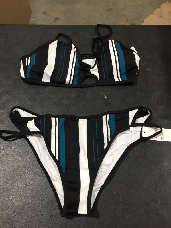 Photo 2 of Blue White And Black Striped Bikini XL
